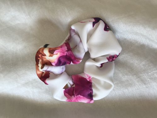 White Floral Print Scrunchie